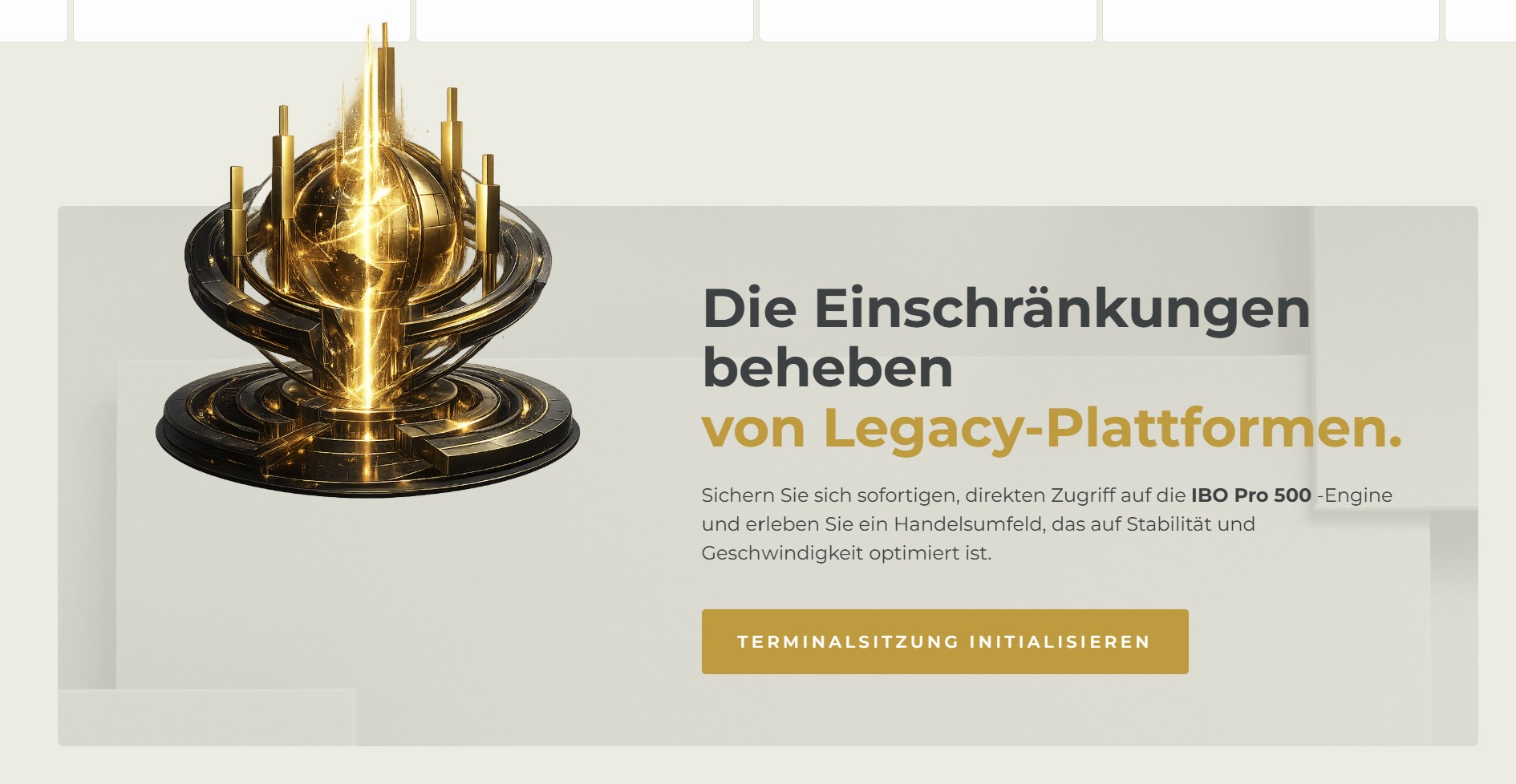 Darstellung der IBO Pro 500 Engine mit Fokus auf Stabilität, Geschwindigkeit und technische Infrastruktur für den Marktzugang.