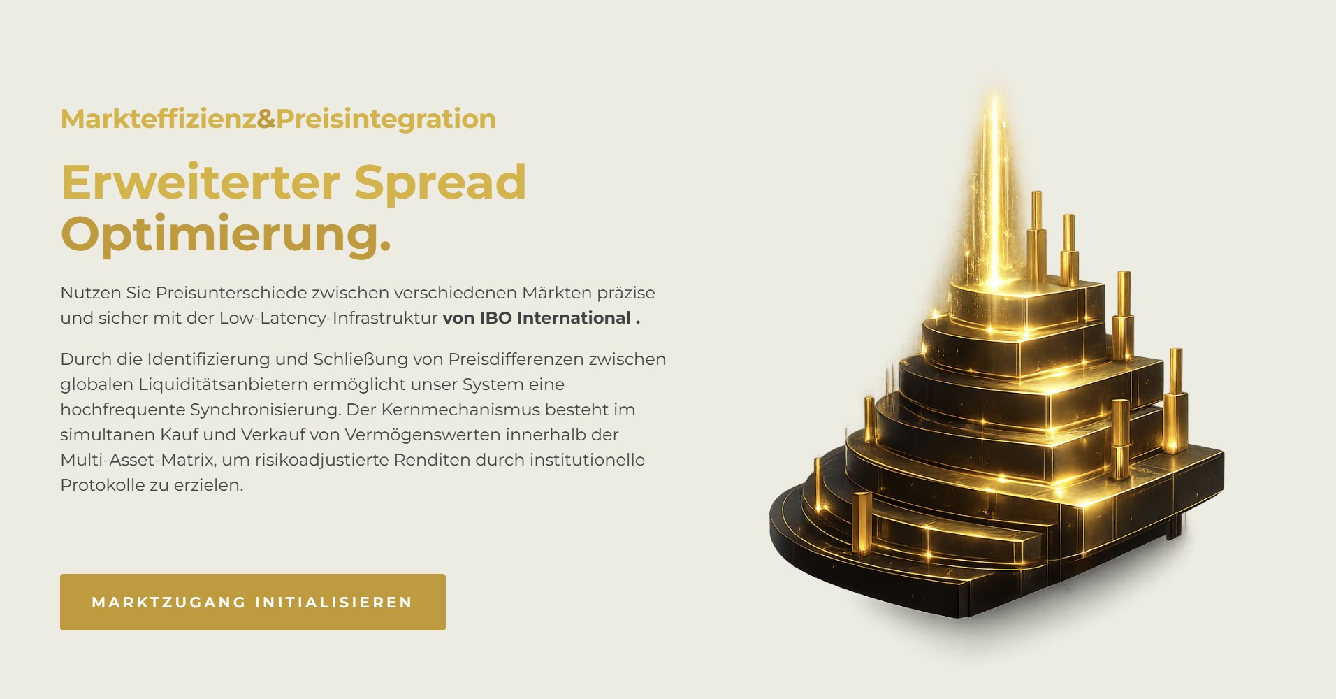 Übersicht zur Spread-Optimierung und Markteffizienz mit Fokus auf Preisintegration und Multi-Asset-Handel bei IBO International.